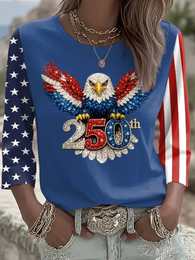 Women's American 250th Anniversary Three-Quarter Sleeve V-Neck Top