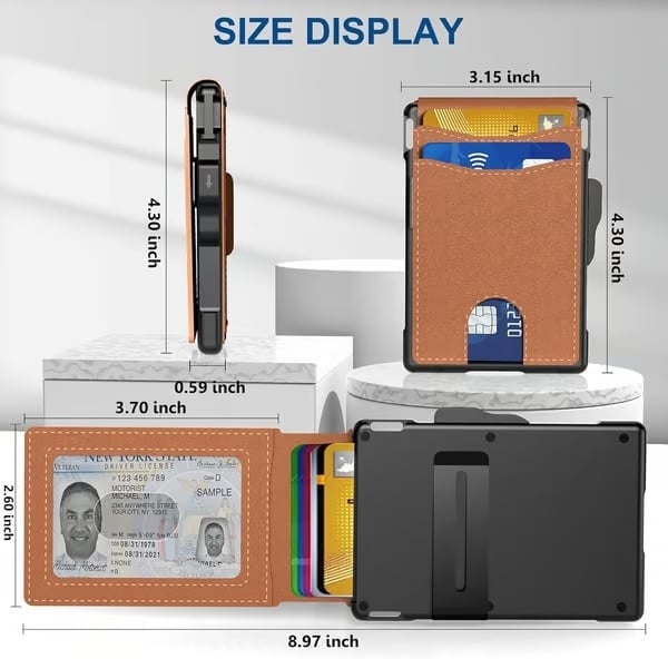 ✨Wallet - With Pop Up Aluminum Case Money Clip Slim Leather Slots Credit Card Holder RFID Blocking Bifold Minimalist Wallet