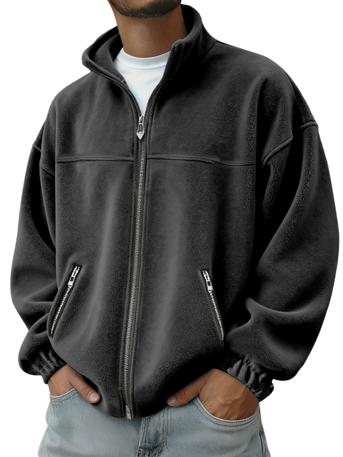 Men's Autumn And Winter Polar Fleece Stand Collar Zipper Sweatshirt Ja