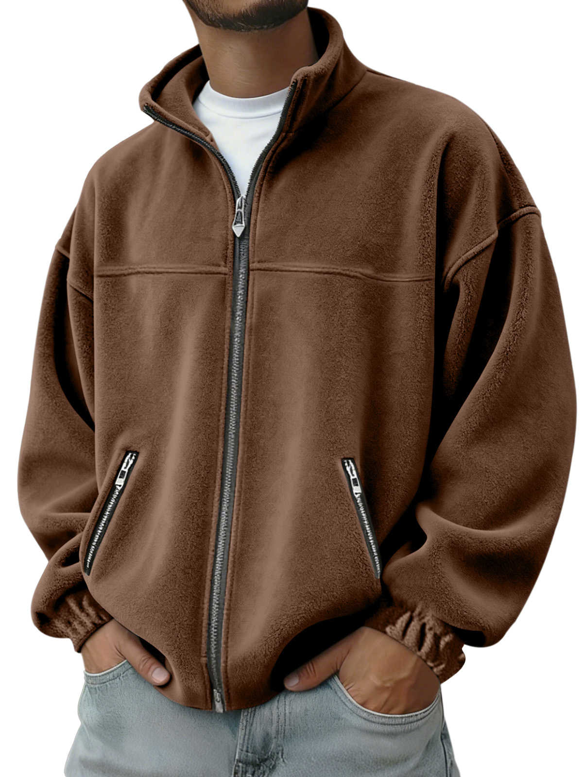 Men's Autumn And Winter Polar Fleece Stand Collar Zipper Sweatshirt Ja