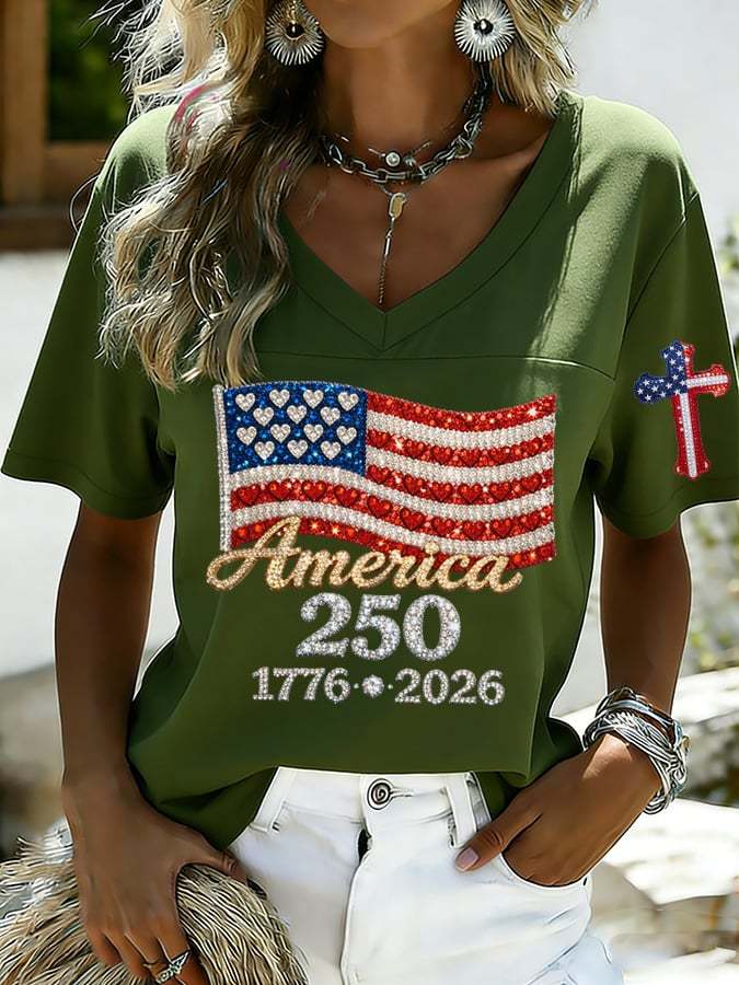 Women's 250th Anniversary Print V-Neck Top