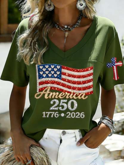 Women's 250th Anniversary Print V-Neck Top