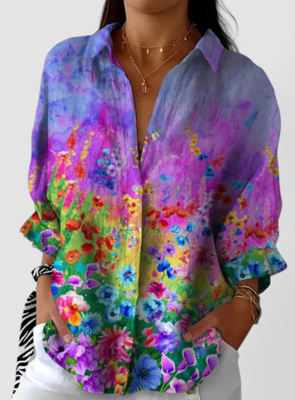 Women's Casual Half-Sleeve Shirt with Botanical Floral Print