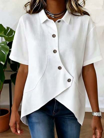 Women'S Casual Solid Color Irregular Shirt