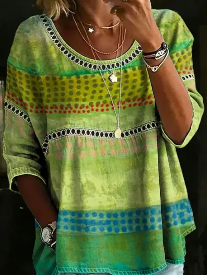 Women's Vintage Ethnic Casual Loose Denim Blouse Shirt