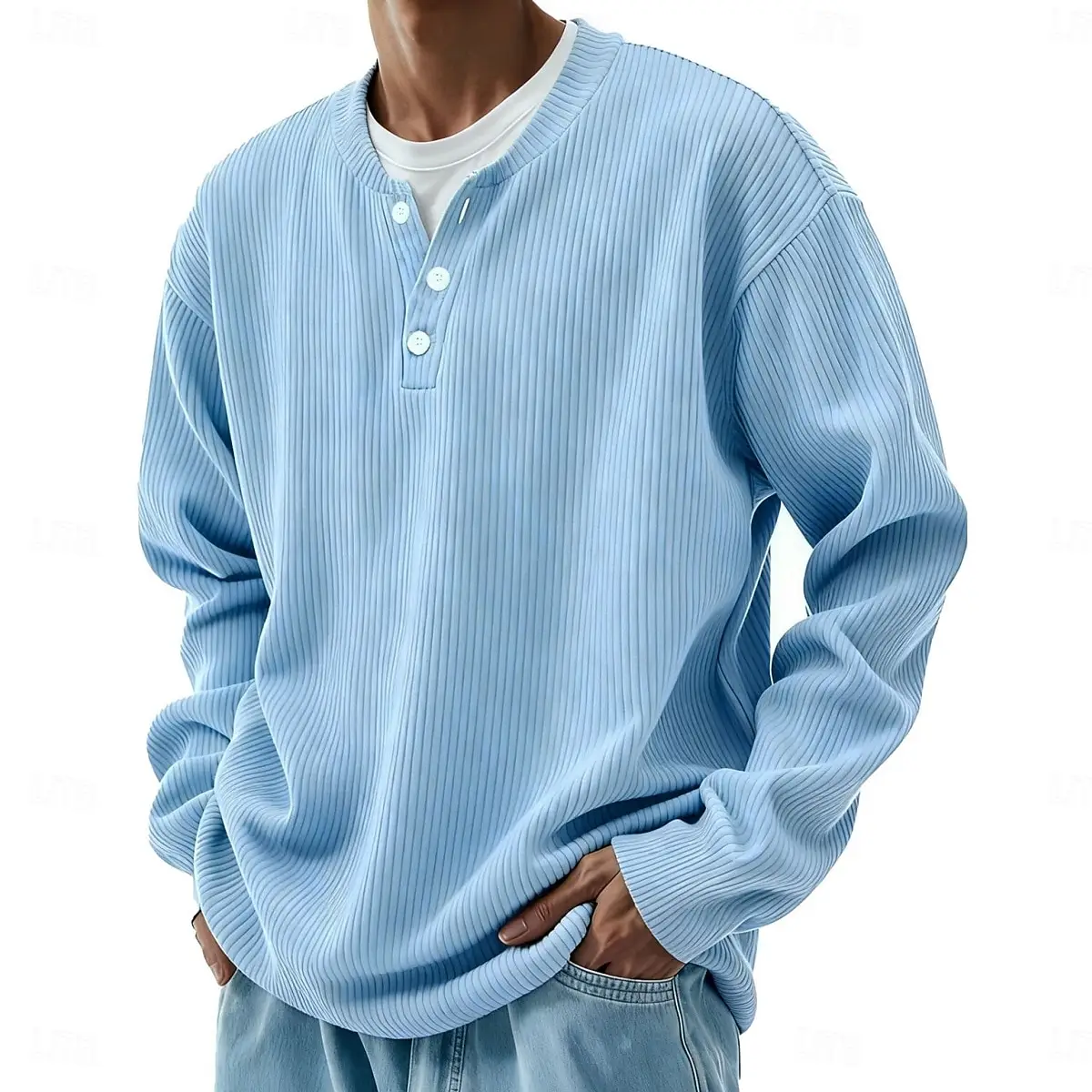 Men's Solid Color Striped Long-Sleeved Outdoor Casual Corduroy Shirt