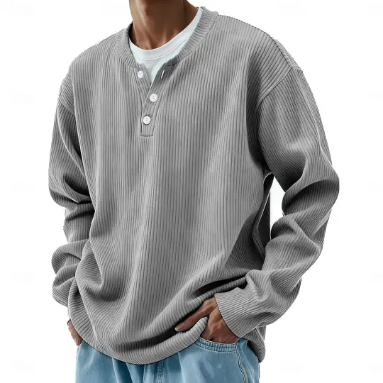 Men's Solid Color Striped Long-Sleeved Outdoor Casual Corduroy Shirt