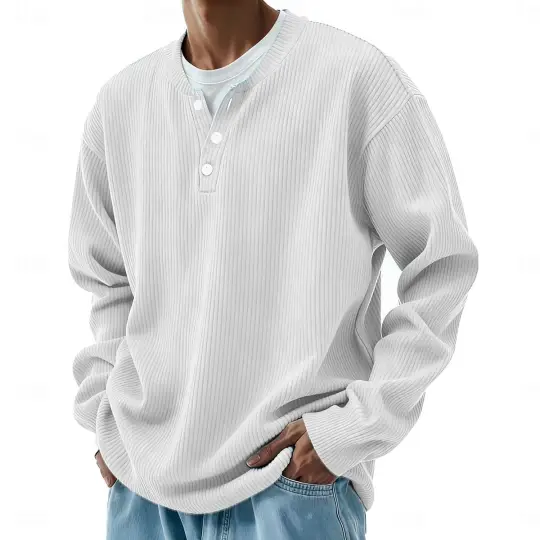 Men's Solid Color Striped Long-Sleeved Outdoor Casual Corduroy Shirt