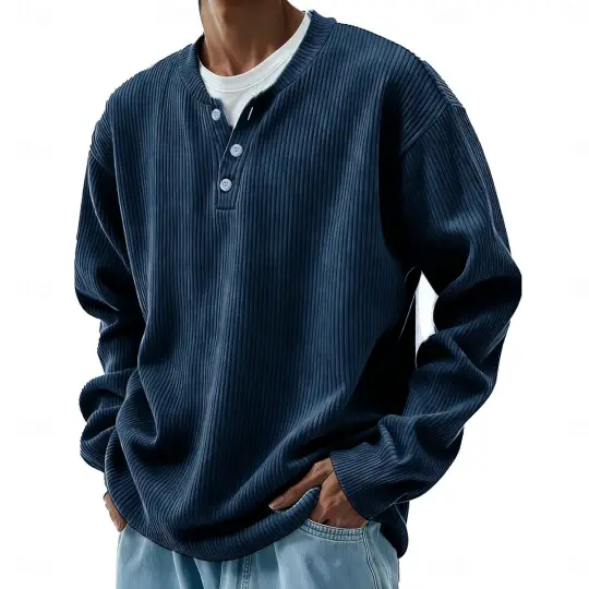 Men's Solid Color Striped Long-Sleeved Outdoor Casual Corduroy Shirt