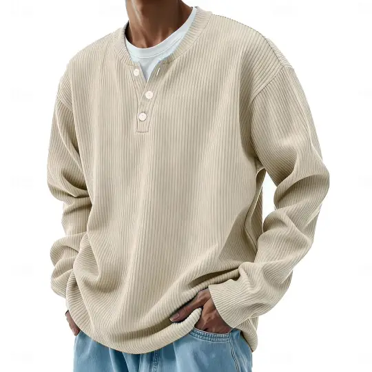 Men's Solid Color Striped Long-Sleeved Outdoor Casual Corduroy Shirt