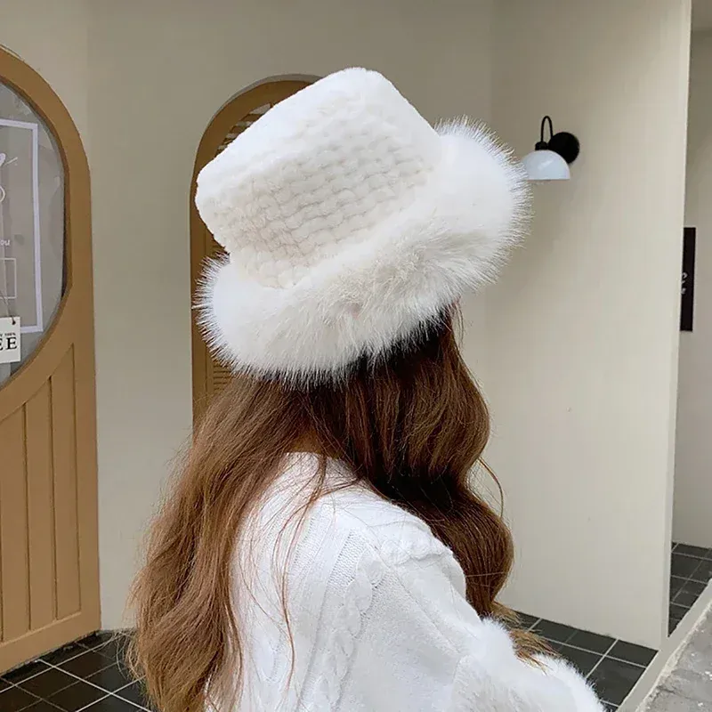 Faux Fur Winter Bucket Hat for Women - Earflap Design, Thickened, Fashionable, Versatile, and Warm