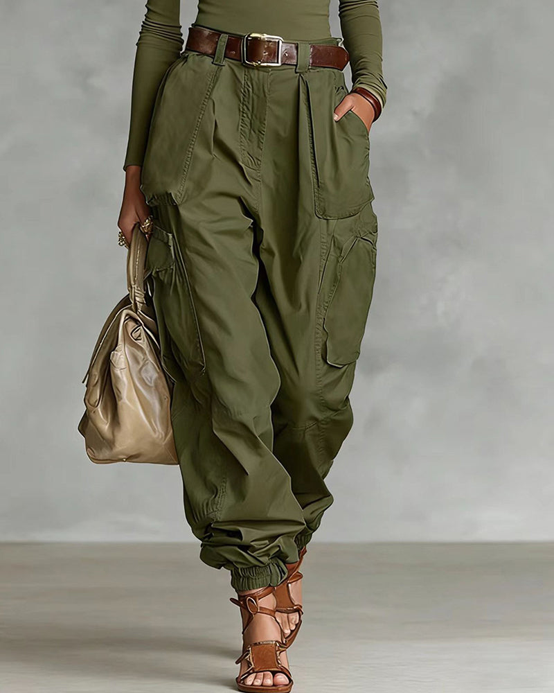 Casual Street Style High Waist Cargo Joggers