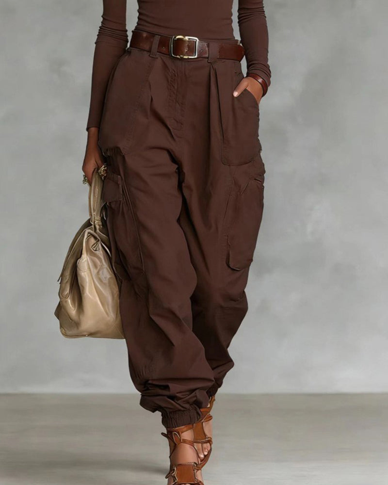 Casual Street Style High Waist Cargo Joggers
