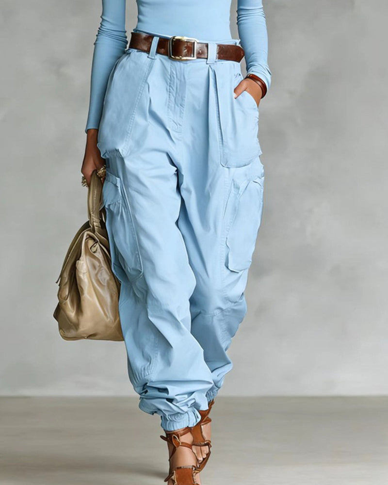 Casual Street Style High Waist Cargo Joggers