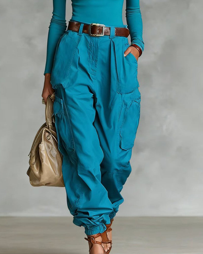 Casual Street Style High Waist Cargo Joggers