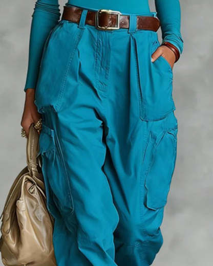 Casual Street Style High Waist Cargo Joggers