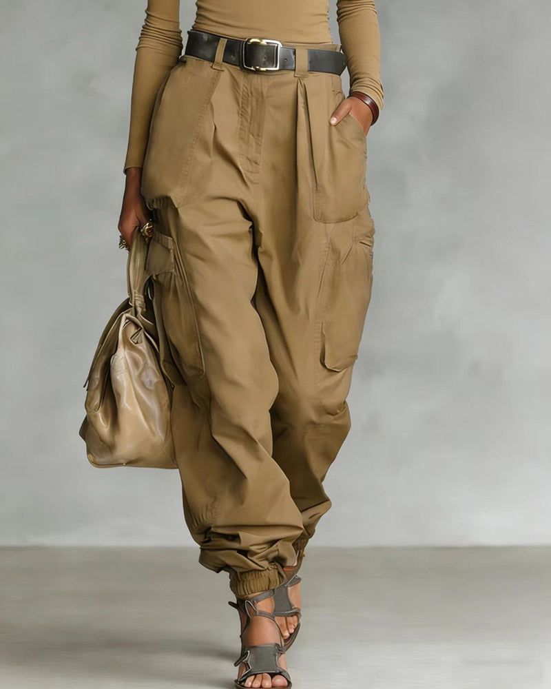Casual Street Style High Waist Cargo Joggers