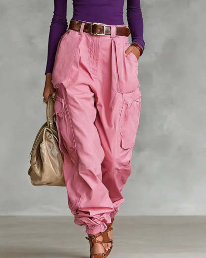 Casual Street Style High Waist Cargo Joggers