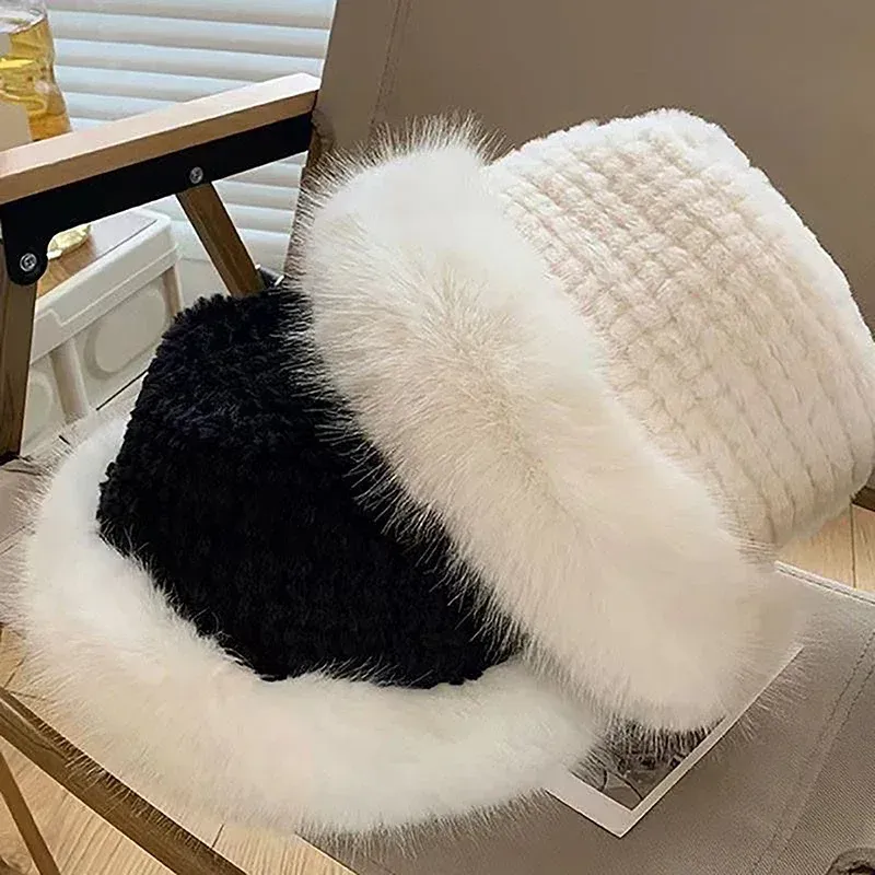 Faux Fur Winter Bucket Hat for Women - Earflap Design, Thickened, Fashionable, Versatile, and Warm