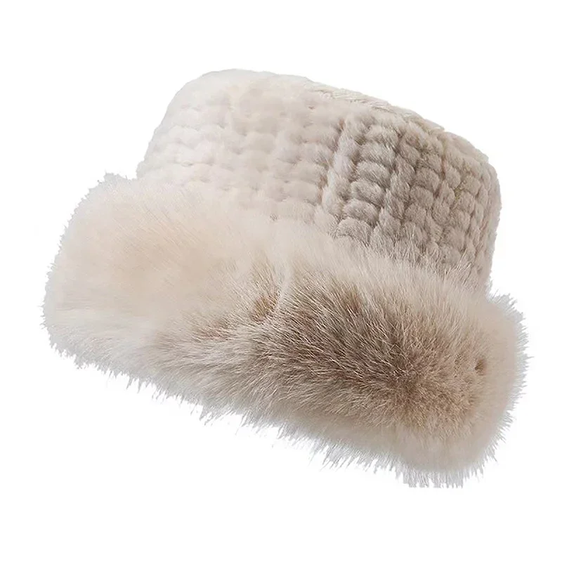 Faux Fur Winter Bucket Hat for Women - Earflap Design, Thickened, Fash