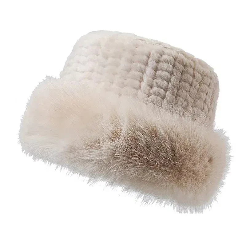 Faux Fur Winter Bucket Hat for Women - Earflap Design, Thickened, Fash