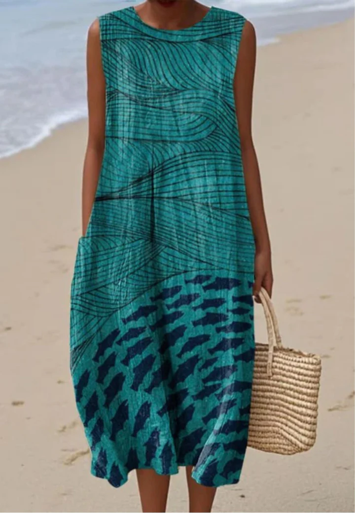 Women's Abstract Pattern Art Print Cotton Dress Boho Floral Print  Loose Summer