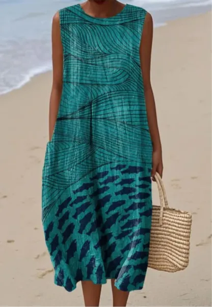 Women's Abstract Pattern Art Print Cotton Dress Boho Floral Print  Loose Summer