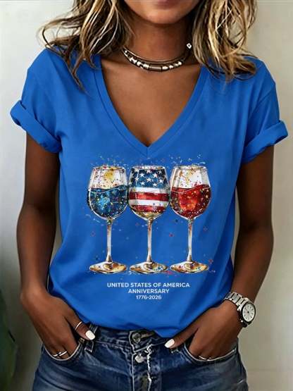 Women's American Flag Red Wine Glasses CelebrateT-Shirt