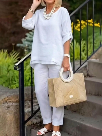 Minimalist & Cozy Layered Hem Cotton-linen Two-piece Set