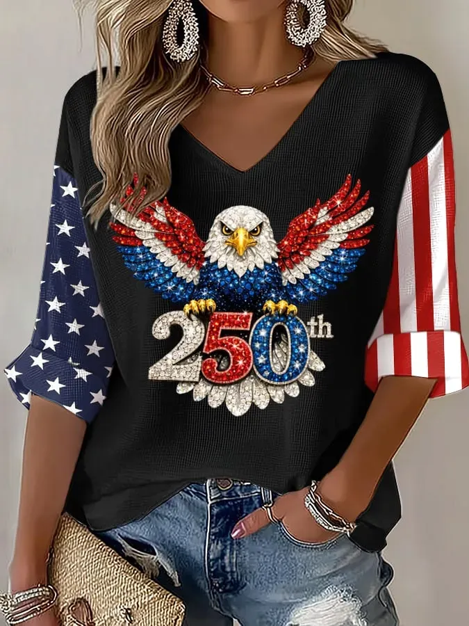 Women's American 250th Anniversary Three-Quarter Sleeve V-Neck Top