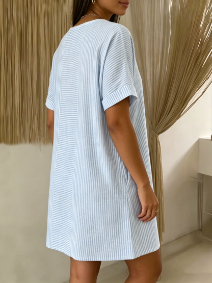Elegant Beaded-collar Cotton-linen Dress