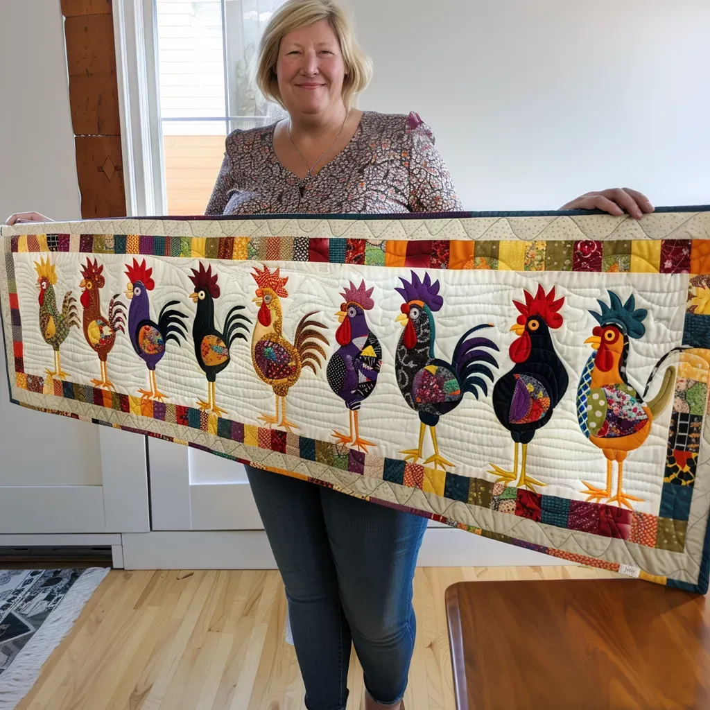 Red Feathered Winter Quilted Table Runner NCU0DK1585