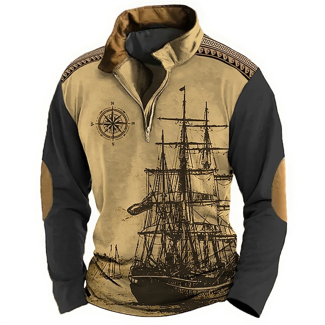 Men's Nautical Sweatshirts Sweatshirt Zip Sweatshirt Pullover Long Sleeve Sweatshirt Quarter Zip Daily Classic Casual 3D Print Holiday Going out Streetwear Print Spring &  Fall