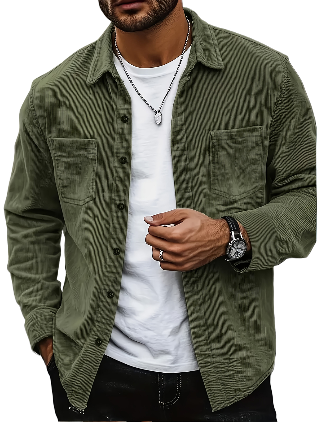 Men's Retro Classic Casual Corduroy Double-pocket Long-sleeved Shirt