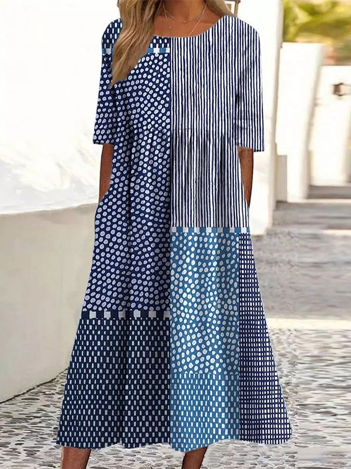 Women's Abstract Polka Dot Stripe Art Print Dress