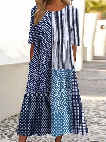 Women's Abstract Polka Dot Stripe Art Print Dress
