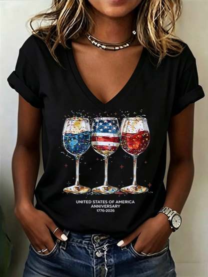 Women's American Flag Red Wine Glasses CelebrateT-Shirt