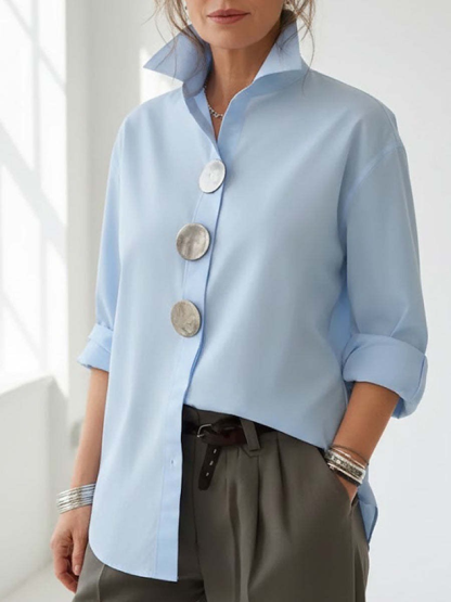 Plain Shirt Collar Metal Button Commuting Going Out Casual Shirt