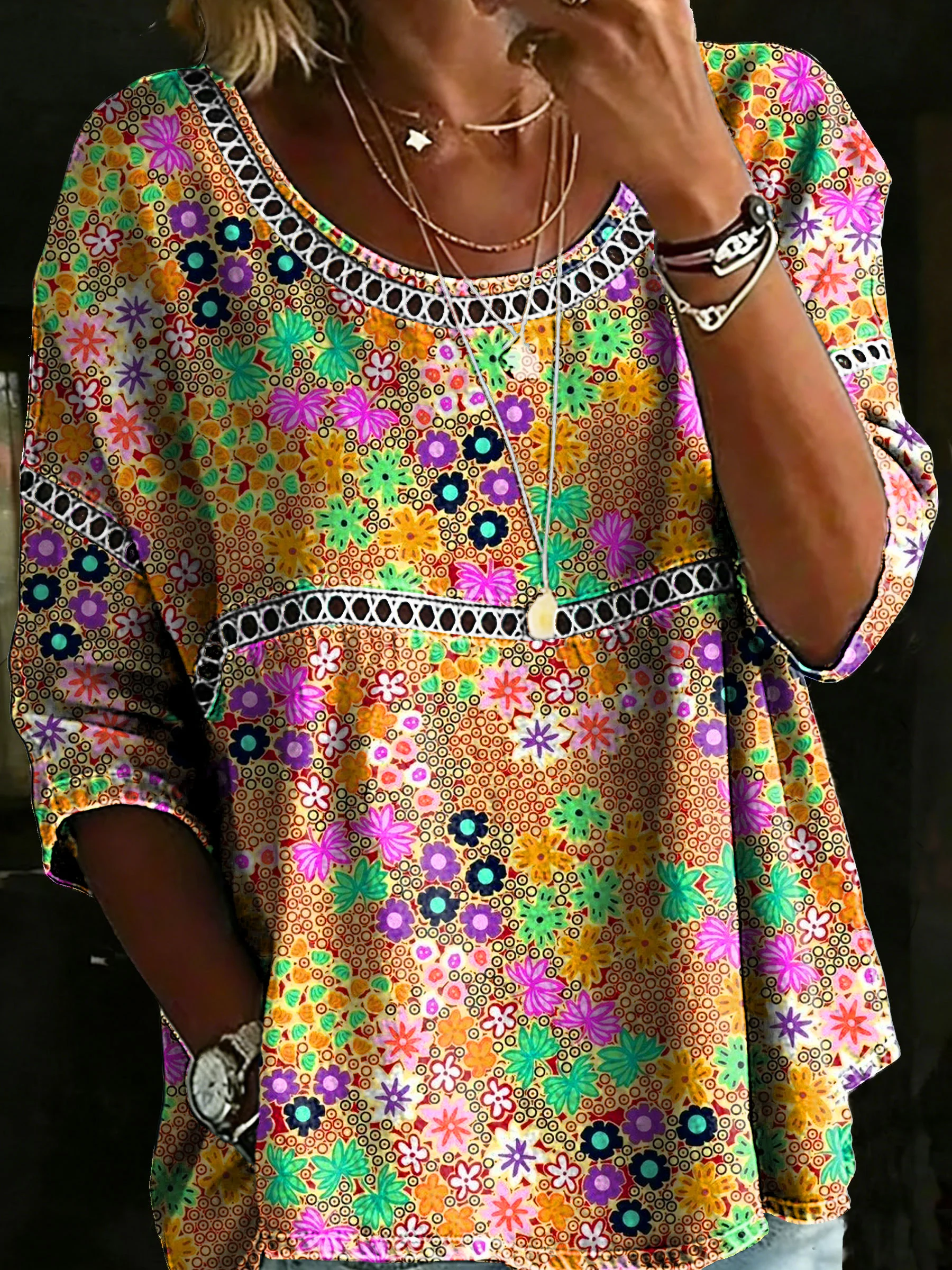 NEW IN🔥Women's Vintage Flower Casual Loose Denim Blouse Shirt