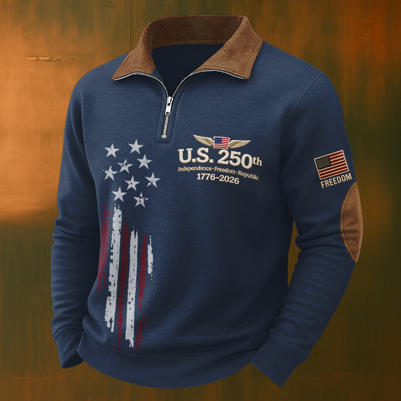 US 250th Anniversary Printed Casual Zipper Sweatshirt