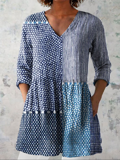 Women's Abstract Polka Dot Stripe Art Print Dress