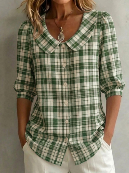 New Arrival 🔥 Women's Classic Vintage Checkered Cotton Linen Blouse