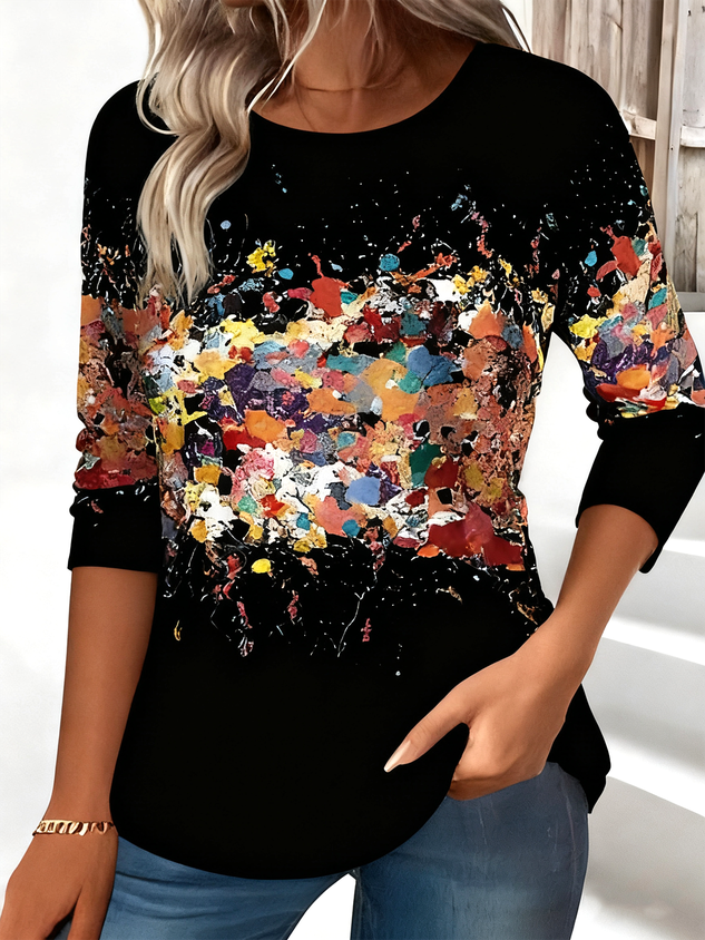 Casual Long Sleeve Round Neck T-Shirt