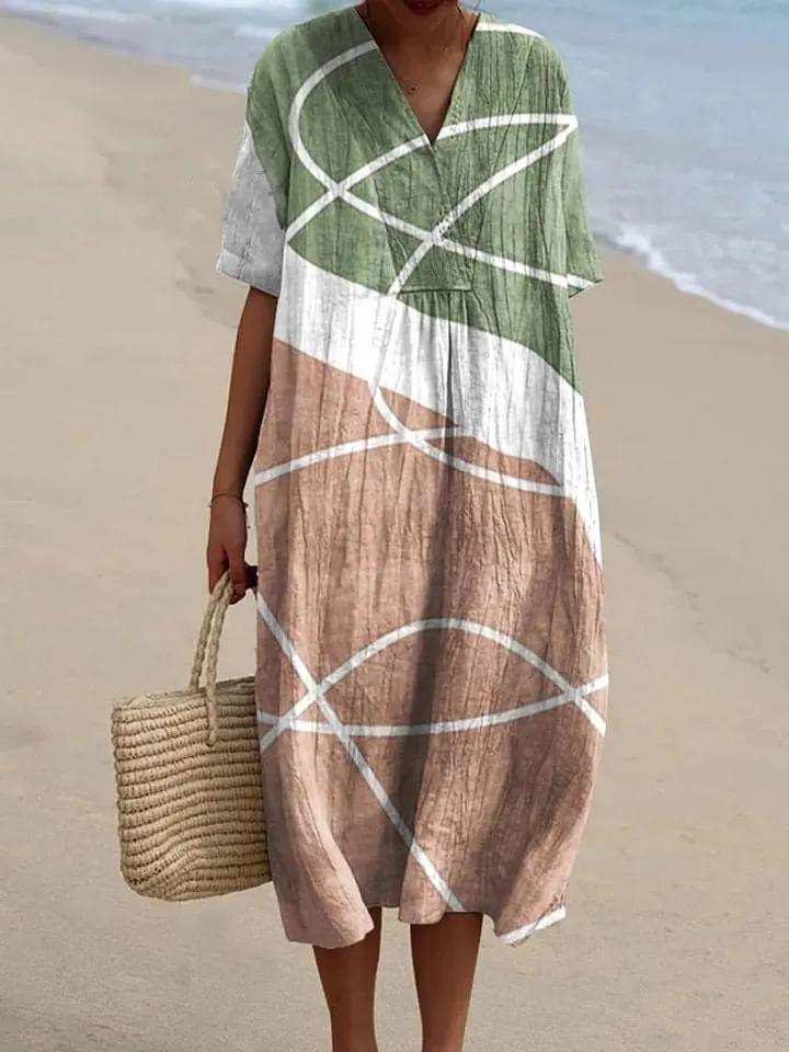 Women's Vintage Geometric Pattern Art Print Cotton Dress