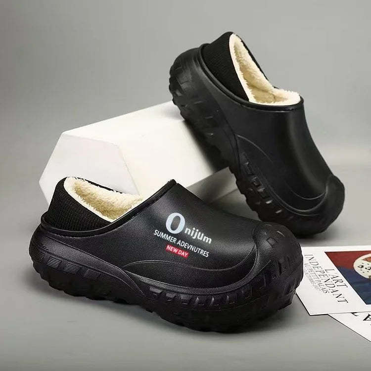 Men’s Plush Waterproof Fleece-Lined Indoor–Outdoor Winter Slippers