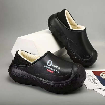 Men’s Plush Waterproof Fleece-Lined Indoor–Outdoor Winter Slippers
