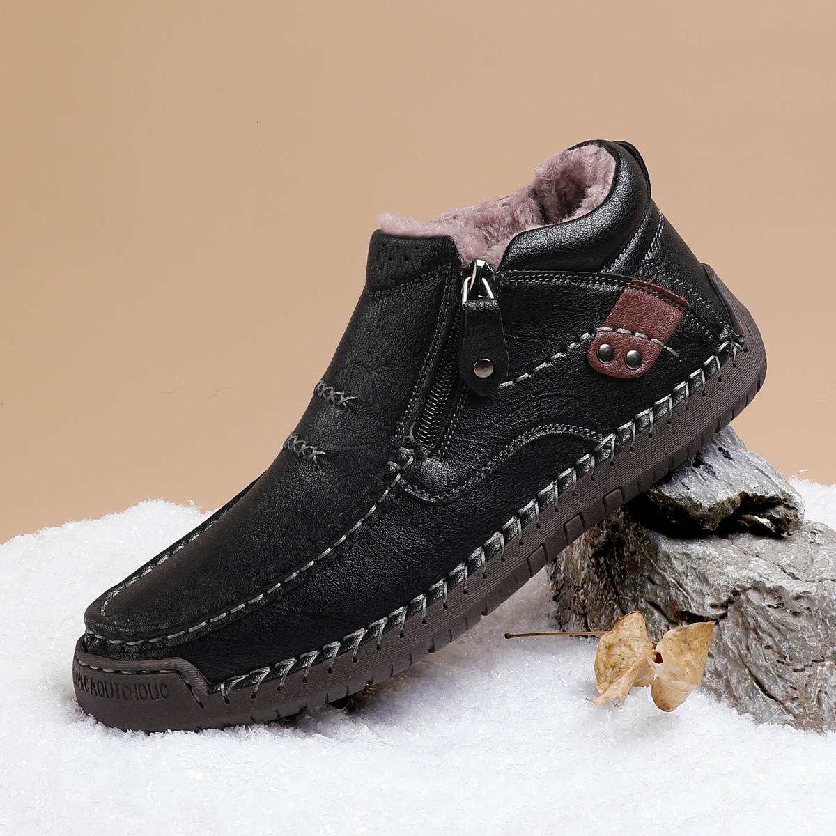 （Free shipping）⏰Limited Time Sale 70% OFF-Men’s Handmade Premium Leather Slip-On Driving Boots – Wide Toe, Arch Support, Waterproof, Pressure Relief, Non-Slip Sole&Warmth for Casual, Travel & Outdoor