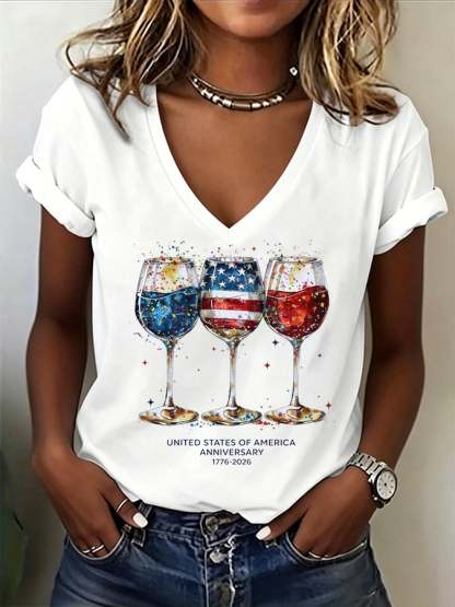 Women's American Flag Red Wine Glasses CelebrateT-Shirt
