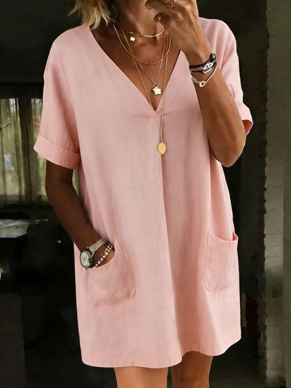 New Arrivals🔥Women's Casual Short-sleeved V-neck Shirt Dress