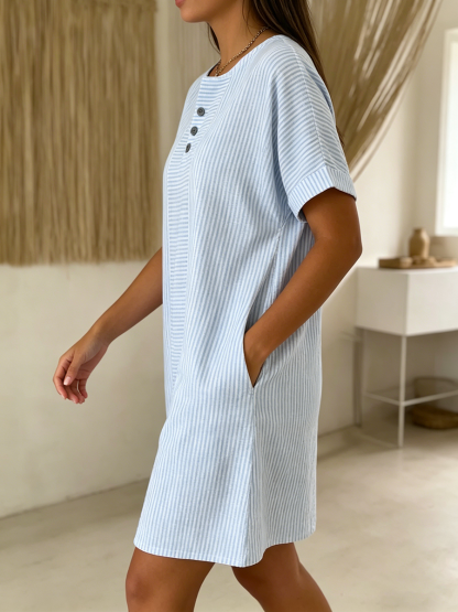 Elegant Beaded-collar Cotton-linen Dress